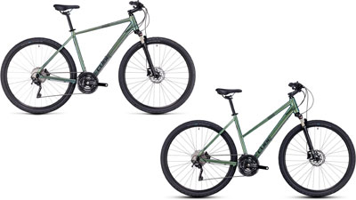 Deux vélos Cube Nature EXC avec cadre diamant et cadre trapèze.
