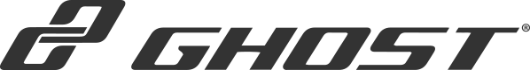 On voit le logo de la marque Ghost avec un lettrage noir en majuscules claires et grasses.