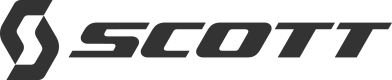 On voit le logo de la marque Scott avec un lettrage noir en majuscules claires et fines, à côté d’un symbole noir stylisé en forme de “S” anguleux.