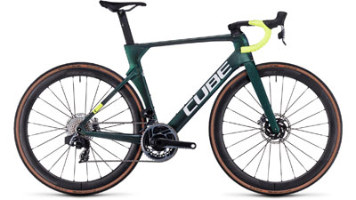 Vélo de course Cube Litening AERO C:68X SLX en vert foncé.