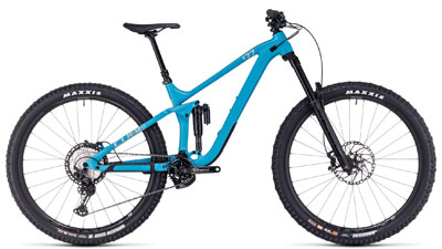 Vélo tout terrain Cube Stereo ONE77 Race en bleu.
