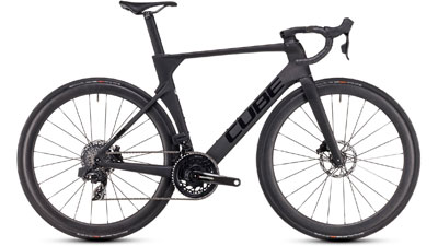 Vélo de course Cube Litening AERO C:68X Pro en gris foncé.