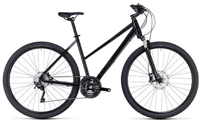 Vélo VTC Cube Nature avec cadre trapèze noir.