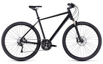 Vélo VTC Cube Nature avec cadre diamant noir.