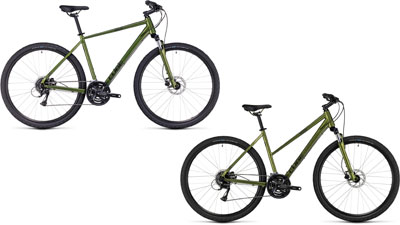 Deux vélos Cube Nature avec cadre diamant et cadre trapèze.