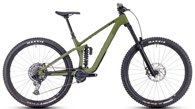 Vélo tout terrain Cube Stereo ONE77 C:68X TM Enduro en vert.